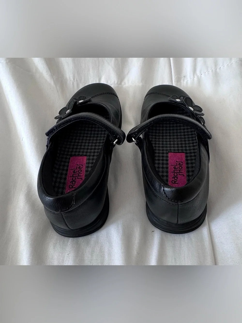 Rachel Shoes Black Girls' Mary Jane Dress Shoes with Flower Appliques